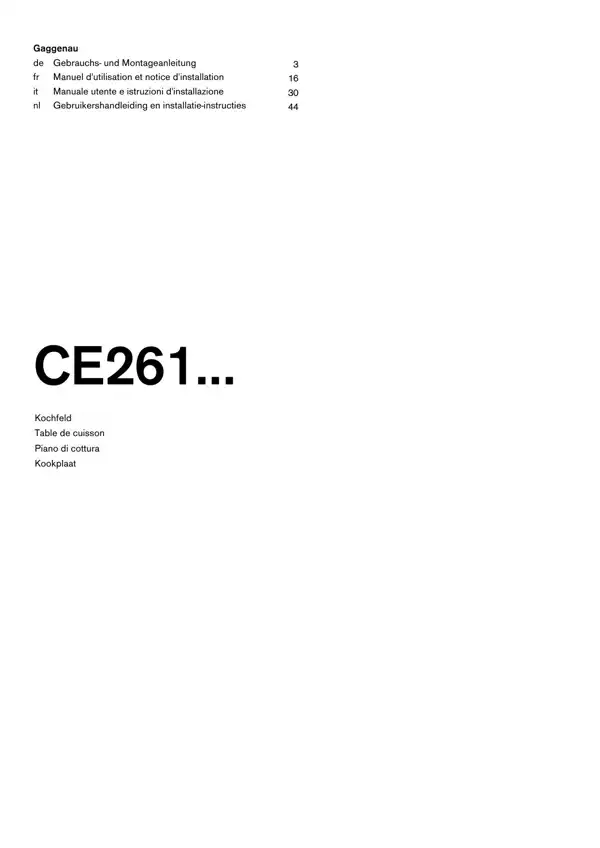 Gaggenau Kochfeld CE261 9001909123_A Manual