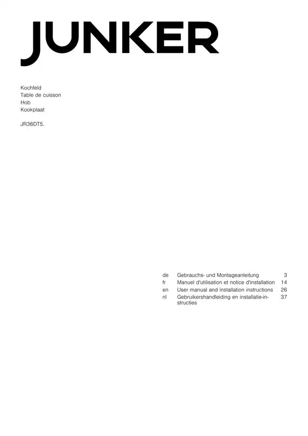 Junker Kochfeld JR36DT5 9001926076_A Manual