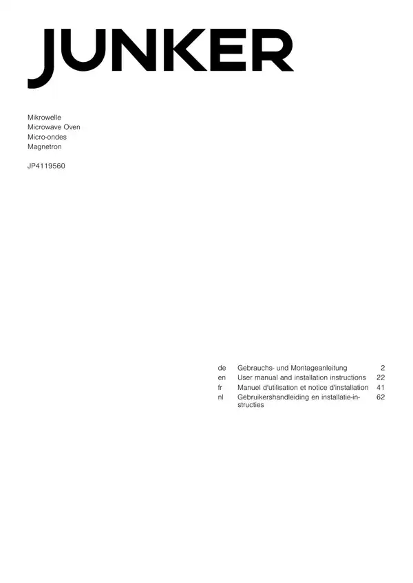 Junker Mikrowelle JP4119560 9001611049_A Handbuch
